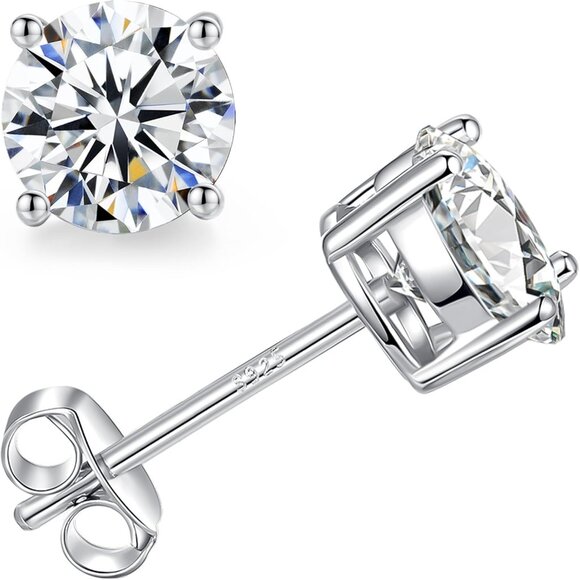 Moissanite Stud Earrings for Women Men : 0.6-4CT 18K White Gold Plated Solid S92